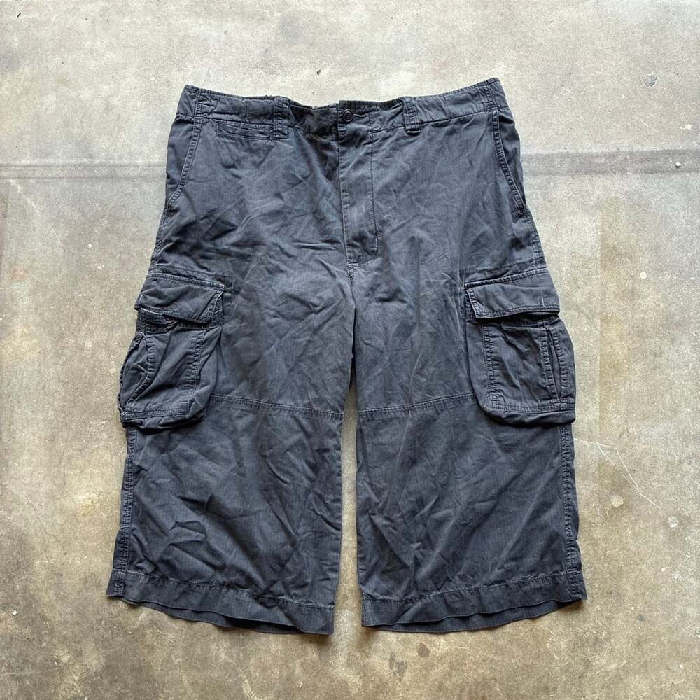 Y2K Chor Vintage Charcoal Grey 100% Cotton 3/4 Cargo Shorts Size 36